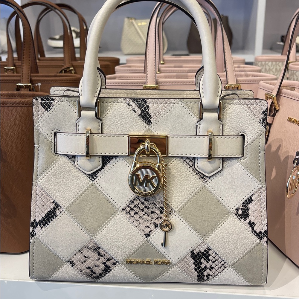 MICHAEL KORS Hamilton Sm Patchwork and Snake Embossed Satchel Crossbody
Natural - Picture 3 of 16